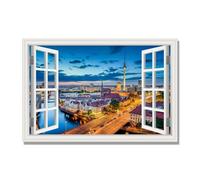 NHLDZYH Open Window Canvas Wall Art, 3d Window View Poster with Realistic Depth, Framed Landscape Painting for Windowless Bathroom or Office. B50. 40x60cm. Inner Frame