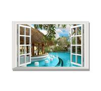 NHLDZYH Open Window Canvas Wall Art, 3d Window View Poster with Realistic Depth, Framed Landscape Painting for Windowless Bathroom or Office. A85. 50x80cm. Inner Frame