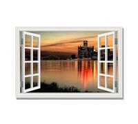 NHLDZYH Open Window Canvas Wall Art, 3d Window View Poster with Realistic Depth, Framed Landscape Painting for Windowless Bathroom or Office. B33. 70x105cm. Inner Frame