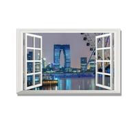 NHLDZYH Open Window Canvas Wall Art, 3d Window View Poster with Realistic Depth, Framed Landscape Painting for Windowless Bathroom or Office. A92. 70x112cm. Inner Frame