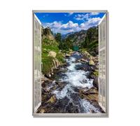NHLDZYH Open Window Canvas Wall Art, 3d Window View Poster with Realistic Depth, Framed Landscape Painting for Windowless Bathroom or Office. A32. 50x70cm. Inner Frame