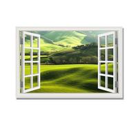 NHLDZYH Open Window Canvas Wall Art, 3d Window View Poster with Realistic Depth, Framed Landscape Painting for Windowless Bathroom or Office. B78. 50x75cm. Inner Frame