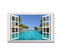 NHLDZYH Open Window Canvas Wall Art, 3d Window View Poster with Realistic Depth, Framed Landscape Painting for Windowless Bathroom or Office. A102. 30x48cm. Inner Frame