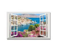 NHLDZYH Open Window Canvas Wall Art, 3d Window View Poster with Realistic Depth, Framed Landscape Painting for Windowless Bathroom or Office. A95. 50x80cm. Inner Frame