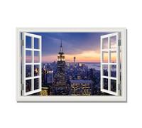 NHLDZYH Open Window Canvas Wall Art, 3d Window View Poster with Realistic Depth, Framed Landscape Painting for Windowless Bathroom or Office. B37. 80x120cm. Inner Frame