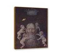 NHLDZYH Teak Frame. Hans Thoma Style Canvas Wall Art - Saturn, German Romantic Realism Painting with Symbolic Nature, Rustic Country Home Decor. 80x96cm-31.4x37.8in