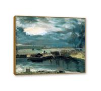 NHLDZYH Teak Frame. John Constable Wall Art, (Barges on the Stuhr River), Famous Paintings Poster, Romanticism Retro Picture Prints Wall Decor. 40x48cm-15.7x18.9in