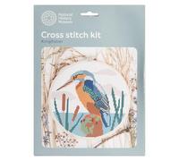 NHM Natural History Museum Cross Stitch Kit, Kingfisher Design, 14 cm Embroidery Kits for Adults, Cross Stitch Kits for Adults Beginners, Gift Idea, with Embroidery Patterns, Embroidery Set