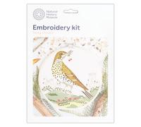 NHM Natural History Museum Embroidery Hoop Decoration Kit, Song Thrush Design, 8", Embroidery Kits for Adults & Cross Stitch Kits for Adults Beginners, Gift Idea, with Embroidery Pattern