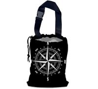 NHNXHWIA Compass Car Trash Bag,Hanging Drawstring Car Garbage Bag,Waterproof Canvas Car Back Seat Organizer with Adjustable Buckle,for Vehicles,SUVs,Camping,Road Trips