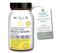 NHP Advanced Brain & Memory Support - Vegan Cognitive & Focus Supplement | B Vitamins, Zinc, Phosphatidylserine, Acetyl L-Carnitine, CoQ10 & Antioxidants for Mental Performance & Memory -60 Capsules