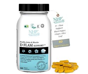 NHP Advanced D-Flam Support Supplement 60 Vegan Capsules - Turmeric with Black Pepper Ginger & Quercetin Gluten-Free for Joint Pain Inflammation Relief Muscle Recovery Allergy Relief & Immune Health