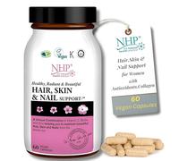 NHP Advanced Hair Skin & Nail Support Supplement 60 Vegan Capsules - Antioxidant Collagen Boosting Beauty Vitamins for Women with Biotin Zinc MSM for Hair Growth Radiant Skin & Strong Nails