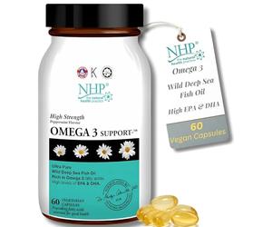 NHP Advanced Omega 3 Support:Ultra-Pure Wild Deep Sea Fish Oil - High EPA & DHA for Joint, Heart & Brain Health, No Fishy Aftertaste, Kosher, Halal & Sustainably Sourced,60 Vegetarian Capsules