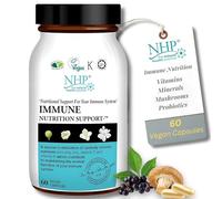 NHP Immune Support Supplement 60 Capsules - Vegan Formula with Elderberry, Mushroom Complex, Probiotics, Vitamin D3 & Zinc - Daily Immune Booster for Natural Defense & Gut Health