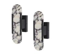 NHPJFDC 13.8" Alabaster Wall Sconce Bedside Marble Wall Lamp Natural Stone Wall Lighting Fixture Modern Black Metal Wall Lights for Bedroom Living Room Hallway Stairs Kitchen (2)