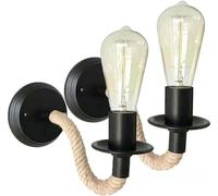 NHPJFDC 2 Pack Retro Hemp Rope Wall Lamp Industrial Curved Tube Wall Sconces Rustic Indoor Farmhouse Wall Lamp for Living Room Bathroom Loft Hallway Bedroom
