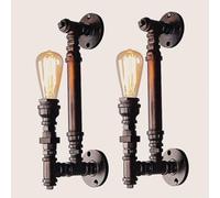 NHPJFDC 2 Pack Water Pipe Iron Wall Light Antique Industrial Wall Sconces Retro V-intage Wall Mount Lamp for Restaurant Bar Kitchen Barn Warehouse(Black)