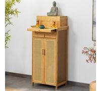 NHPJFDC Altar Table with Double Door Storage & Layered Shelf,Chinese Style Buddhist Shrine Cabinet for Home Temple,Meditation Display Table with Vintage Fin Original Color L52xW38xH120cm/20.5x15x47in