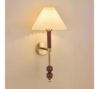 NHPJFDC Antique Wall Sconce Indoor Pleated Fabric Wall Light, Solid Wood Farmhouse Wall Mounted Light Rustic Wall Lamps for Bedroom Bedside Living Room Hallway