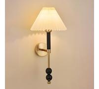 NHPJFDC Antique Wall Sconce Indoor Pleated Fabric Wall Light, Solid Wood Farmhouse Wall Mounted Light Rustic Wall Lamps for Bedroom Bedside Living Room Hallway