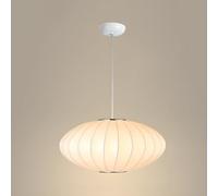 NHPJFDC Beige Minimalist Pendant Light - 1-Light Indoor Disk-Shaped Silk Shade, 27.5 Inch Modern Hanging Light Fixture for Home, Dining Room, Kitchen, or Living Room Decor