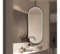 NHPJFDC Black Oval Bathroom LED Mirror, Ceiling Hanging Mirrors, Wall Mounted Vanity Makeup Mirror with Metal Framed, Floating Suspended Decorative Mirrors(40cmx70cm)