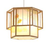 NHPJFDC Classic Tea House Lighting Vintage Japanese Zen Style Hanging Lamp Handmade Bamboo Light with Patterned Adjustable E26 Rattan Chandelier Lantern for Kitchen Island & Dining Room/15.7In