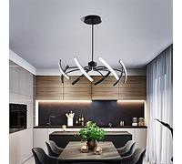 NHPJFDC Creative Adjustable Flower Wave LED Chandelier - Modern 8-Head Pendant Light with Stepless Dimming for Living Room, Bedroom, Dining Room, Black 64W Ceiling Decor.