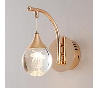 NHPJFDC Crystal Wall Sconce, Bed Side Night Light with 3D Laser Engraved Globe Shade, Modern Gold Wall Lamp, Whimsical Decorative Accent Lighting for Kids Room, Bedroom, Hallway(Jelly Fish)