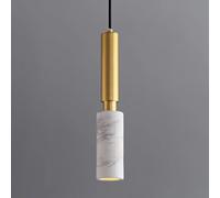 NHPJFDC Dimmable Modern Marble Pendant Light, Long Tube Brass Hanging Lamp, Stylish Chandelier for Living Room, Kitchen Island, Dining Room, Cafe (White, Neutral Light)