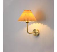 NHPJFDC Fabric Pleated Wall Sconces Antique Gold Modern Wall Light Bedside Wall Mounted Lamp for Bedroom Kids Room Kitchen Hallway Farmhouse(Apricot)
