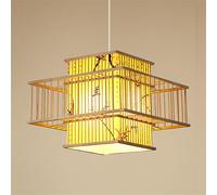 NHPJFDC Farmhouse Lights Over Table Classic Bamboo Bulb Guard Chinese Style Chandelier Fixture Square Sceiling Mounted Bamboo Droplight Lighting Fixture/50Cm