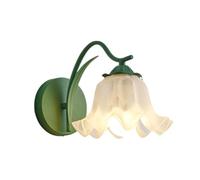 NHPJFDC Floral Wall Sconce Lighting, Green Lily Flower Wall Lamp Fixture, Frosted Glass Shade Wall Light, Elegant Bedside Lamp for Girls Room, Bedroom, Living Room, Cottage Decor(Green)