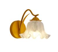 NHPJFDC Floral Wall Sconce Lighting, Green Lily Flower Wall Lamp Fixture, Frosted Glass Shade Wall Light, Elegant Bedside Lamp for Girls Room, Bedroom, Living Room, Cottage Decor(Yellow)