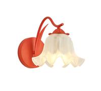 NHPJFDC Floral Wall Sconce Lighting, Green Lily Flower Wall Lamp Fixture, Frosted Glass Shade Wall Light, Elegant Bedside Lamp for Girls Room, Bedroom, Living Room, Cottage Decor(Red)