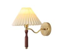 NHPJFDC Gold Wall Sconces, Indoor Walnut Wood Wall Light Fixtures with Fabric Lampshade, Pleated Fabric Wall Lamp Dresser Hardwired Lamp Wall Lighting Fixture for Bedroom Living Room