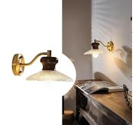 NHPJFDC Jadssox Vintage Wall Lamp Brass Wall Sconce Wood Wall Mount Light with Hammered Glass Shade Bedside Sconces Wall Lighting Indoor, Art Decor Wall Lamps E27 Vanity Wall Lights