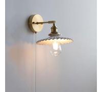 NHPJFDC Japanese Style Ceramic Wall Lamp Vintage Gold Brass Wall Light White Small Wall Sconces with Pull Chain Switch for Bedroom Kitchen Study Aisle