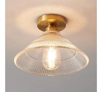 NHPJFDC Japanese-Style Clear Glass Ceiling Light Gold Semi Flush Mount Ceiling Lamp with Brass Base Modern Close to Ceiling Light Fixtures for Kitchen Dining Room Foyer(25x18.5cm)