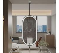 NHPJFDC LED Ceiling Hanging Mirror with Lights, Modern Black Bathroom Mirror for Vanity Makeup Shaving, Wall Mounted Mirrors Floating Suspended Mirror for Hotel(50cmx60cm)