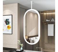 NHPJFDC LED Lighted Mirror for Bathroom Wall Mounted, Suspended Dimmable Vanity Mirror with Lights, Oval Ceiling Hanging Mirrors White Metal Framed(40cmx70cm)
