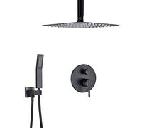 NHPJFDC Matte Black Shower Faucet Brass Shower Set Rainfall Shower Mixer Tap Matte Black Bath Shower Tap Brass 2-Ways Mixer Valve,12 inch Shower B