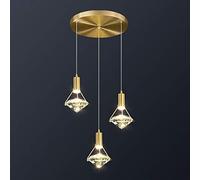 NHPJFDC Mid Century Diamond Crystal Pendant Light Vintage Brushed Brass Chandelier Modern Industrial LED Ceiling Light Fixture for Living Room Kitchen Bedroom-Copper b 3 Light