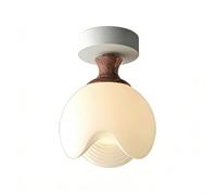 NHPJFDC Mid Century Modern Flush Mount Ceiling Light Retro Walnut Wood Accent Wave Glass Shade Ceiling lamp 3-Color Temperature Selection Hallway Lighting Fixture for Balcony Entryway Bedroom