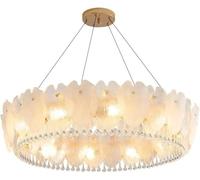 NHPJFDC Modern Crystal Raindrop Chandelier, E14 White Glass Pendant Light for Dining Room, Luxury Round Hanging Lamp for Bedroom, Living Room, Foyer & Entryway Lighting