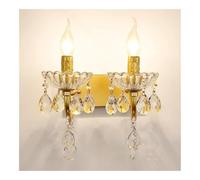 NHPJFDC Modern Crystal Wall Sconce 2-Light Gold Vintage Candle-Style Wall Lamp with Crystal Droplets Candle Flame Bulbs Indoor Decorative Lighting for Hallway Bedroom Hardwired(Gold)