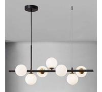 NHPJFDC Modern Glass Globes Chandelier Mid Century Metal Hanging Golden Ceiling Light Globe Lamp Shade Adjustable Height Pendant Light Fixture for Kitchen Island Living Room Bedroom,Black,7-Light