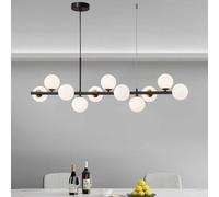 NHPJFDC Modern Glass Globes Chandelier Mid Century Metal Hanging Golden Ceiling Light Globe Lamp Shade Adjustable Height Pendant Light Fixture for Kitchen Island Living Room Bedroom,Black,11-Light