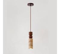 NHPJFDC Modern Minimalist Travertine Stone & Solid Wood Pendant Light, Adjustable E26 LED Geometric Hanging Lamp for Bedside Bedroom, Bar Counter, Living Room, Natural Nordic Ceiling(Dark Wood Grain)